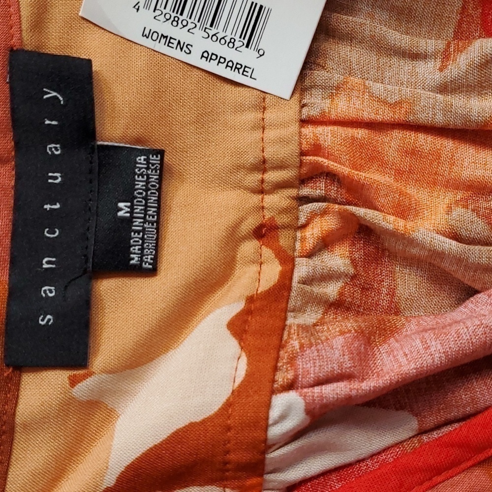 Sanctuary|Womens Burnt Orange/Rust Pattern Top Ruffles Square Neckline Sz.M - Picture 6 of 7